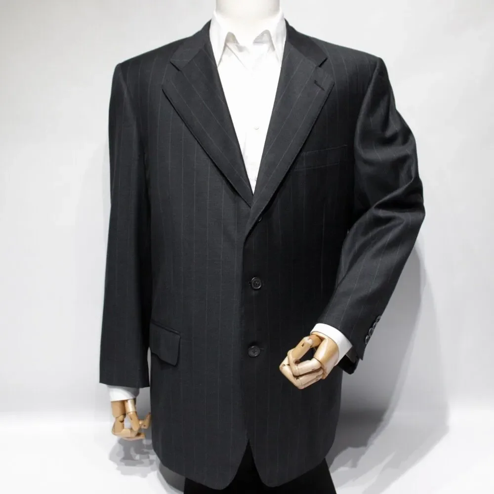 Ermenegildo Zegna 100% Wool Black Pinstriped 3-Button Blazer Men 46R (56EU)